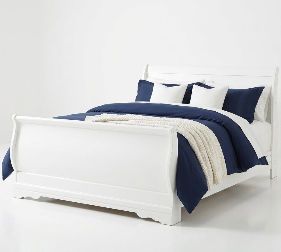PARIS Pure-White 45" Height Sleigh Bed