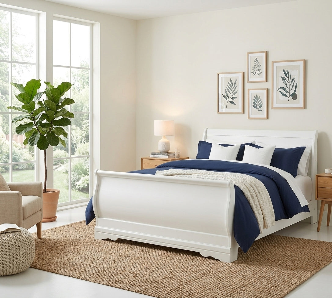 PARIS Pure-White 45" Height Sleigh Bed