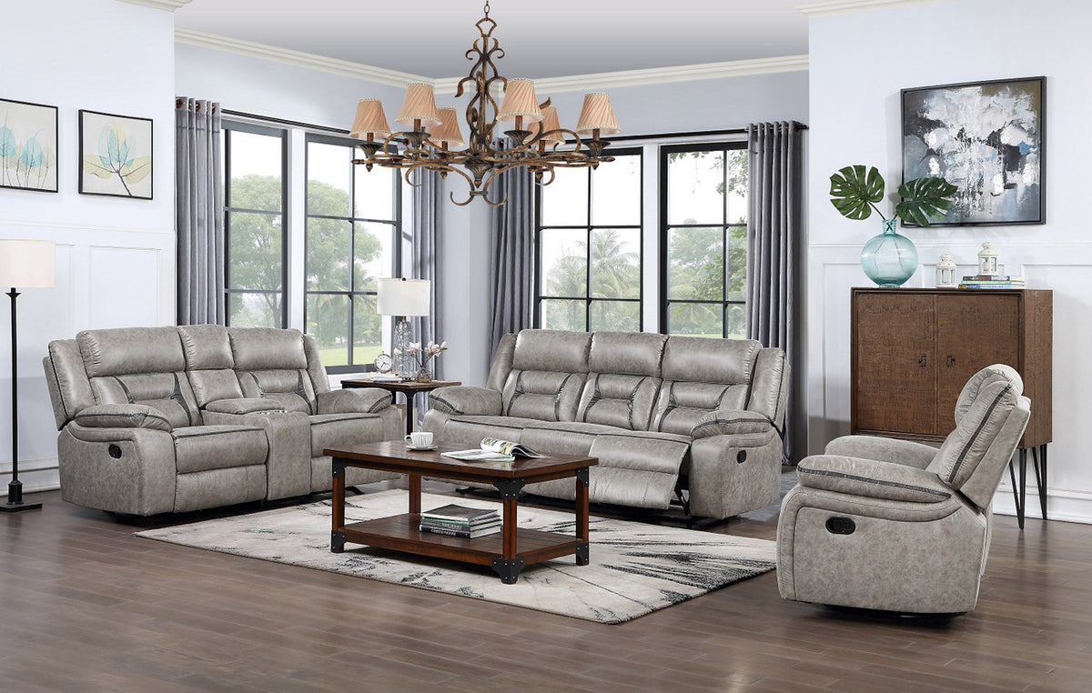 PEGASUS Light Gray Microsuede Reclining Sofa & Loveseat