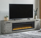PERALTA Gray 92 Inch Wide TV Stand with Fireplace