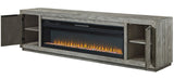 PERALTA Gray 92 Inch Wide TV Stand with Fireplace
