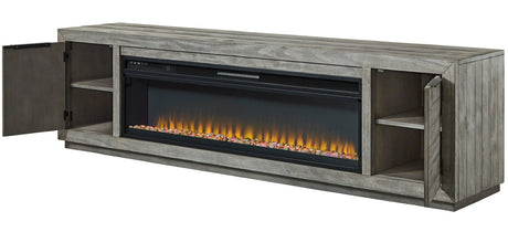 PERALTA Gray 92 Inch Wide TV Stand with Fireplace