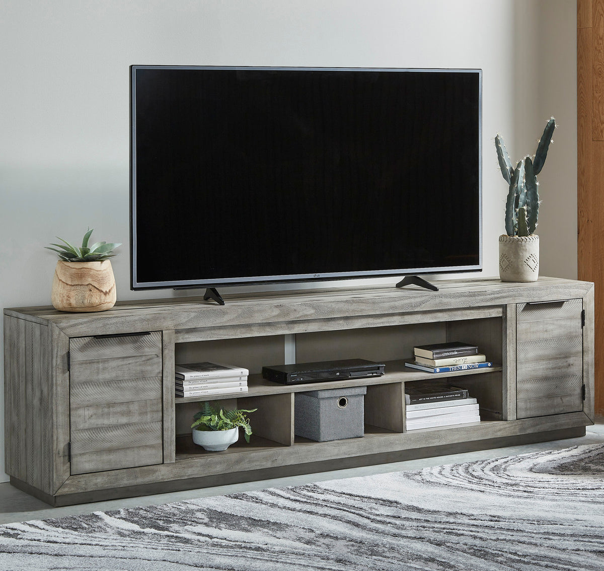 PERALTA Gray 92 Inch Wide TV Stand