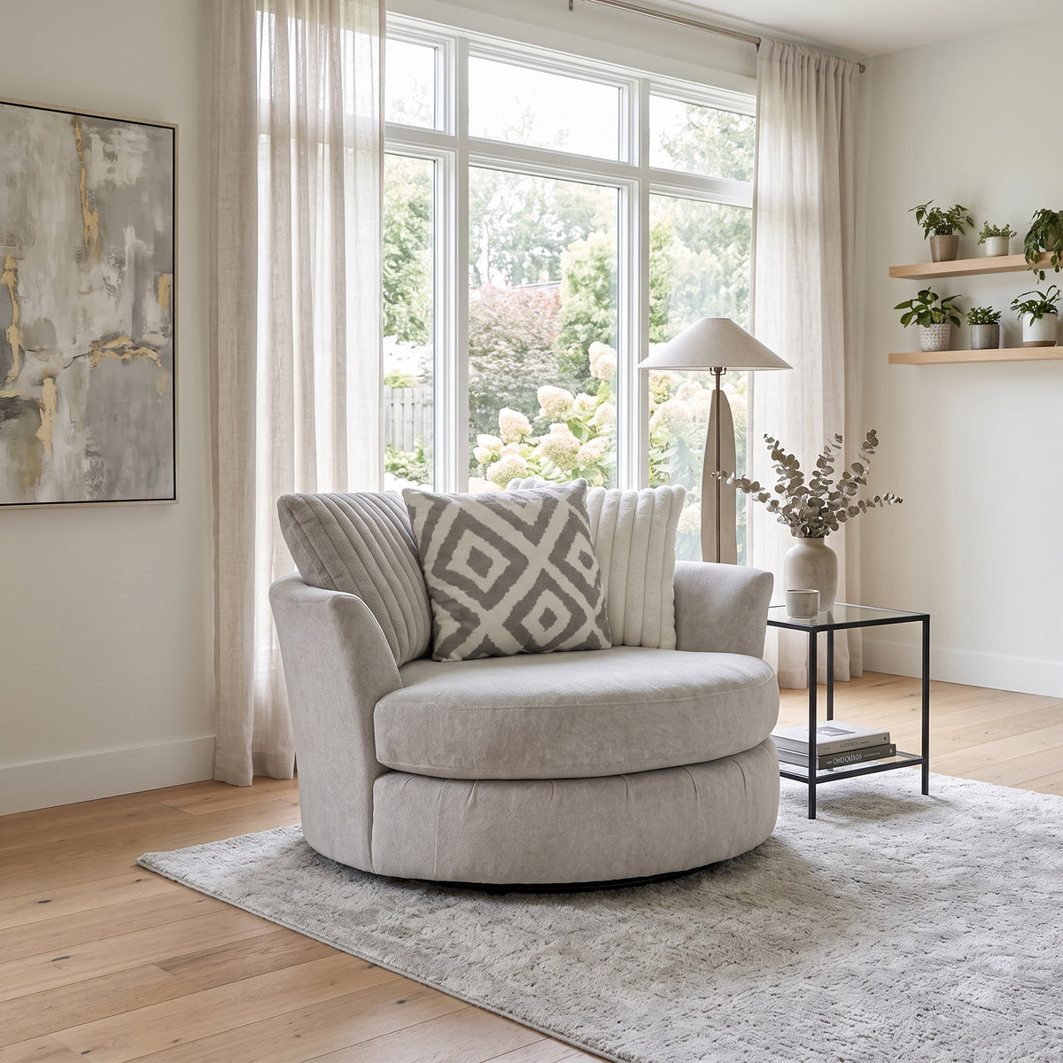 PERSEFONE Light Gray 58" Wide Swivel Chair