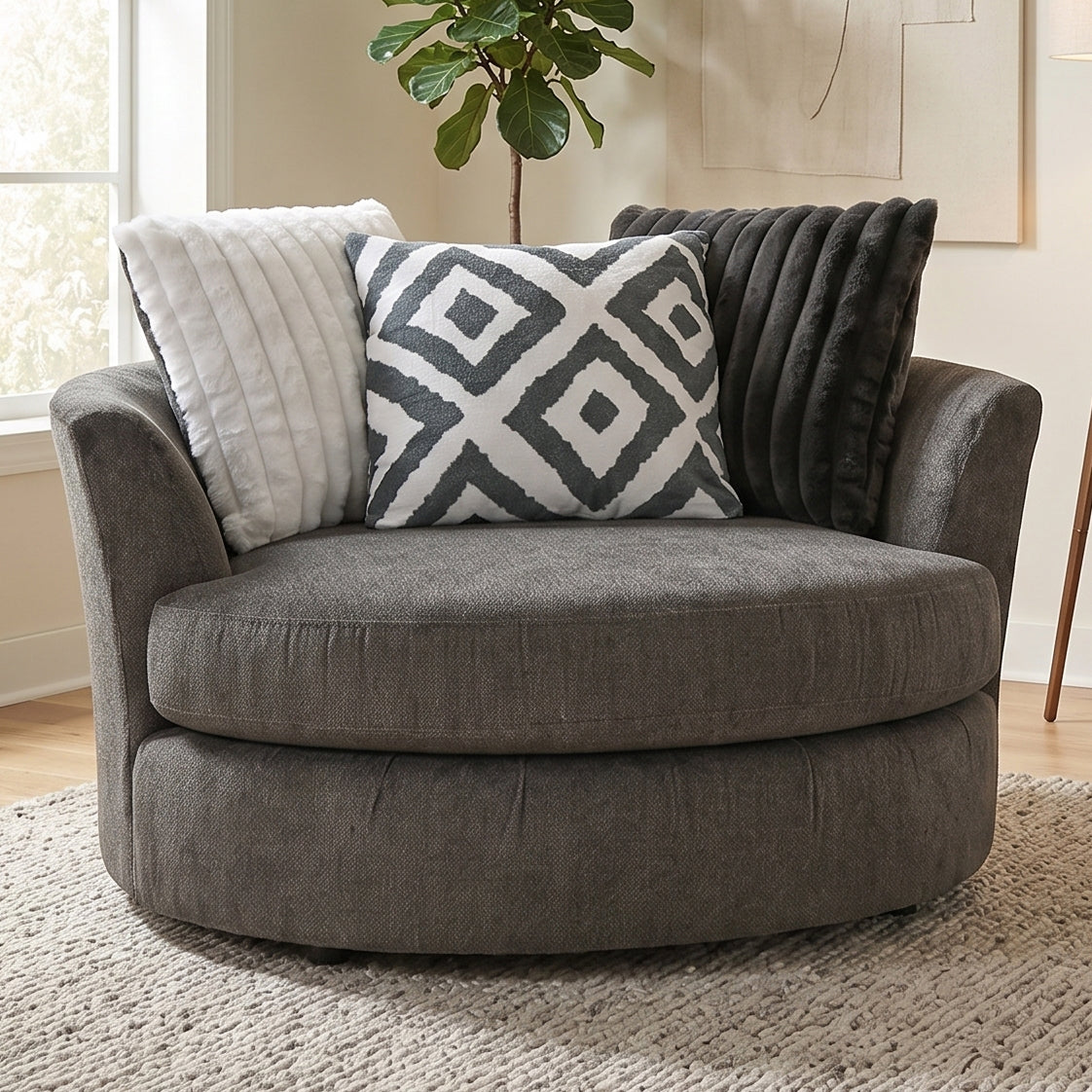PERSEFONE Dark Gray 58" Wide Swivel Chair