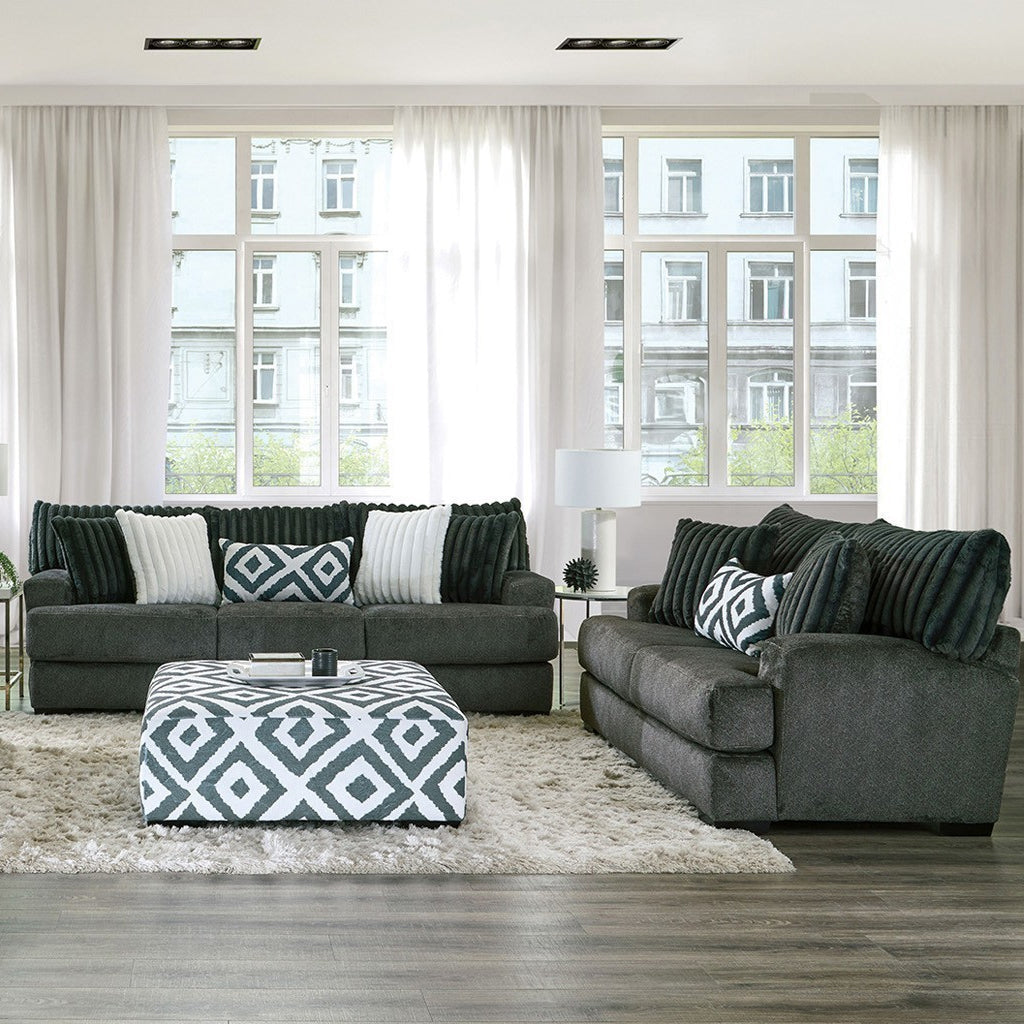 PERSEFONE Gunmetal Chenille Sofa & Loveseat