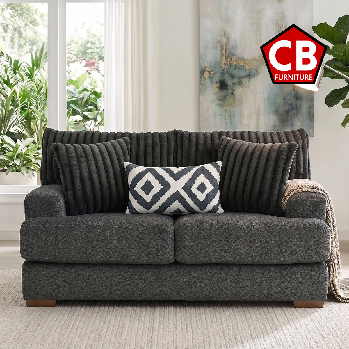 PERSEFONE Dark Gray Chenille 72" x 39" Height Loveseat