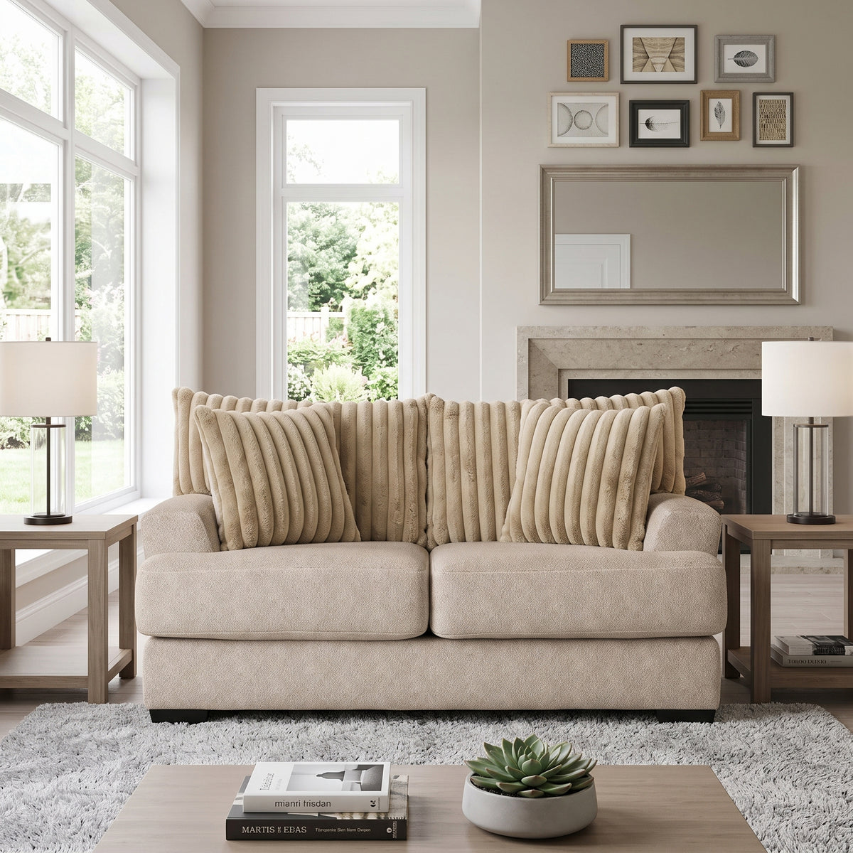 PERSEFONE Light Brown Chenille 72" x 39" Height Loveseat