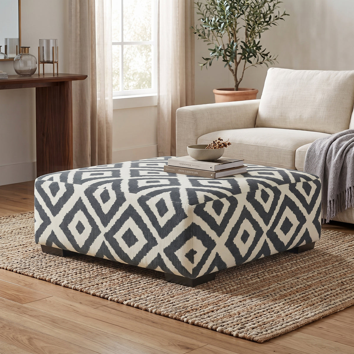 PERSEFONE Dark Gray Chenille 41" x 41" Ottoman
