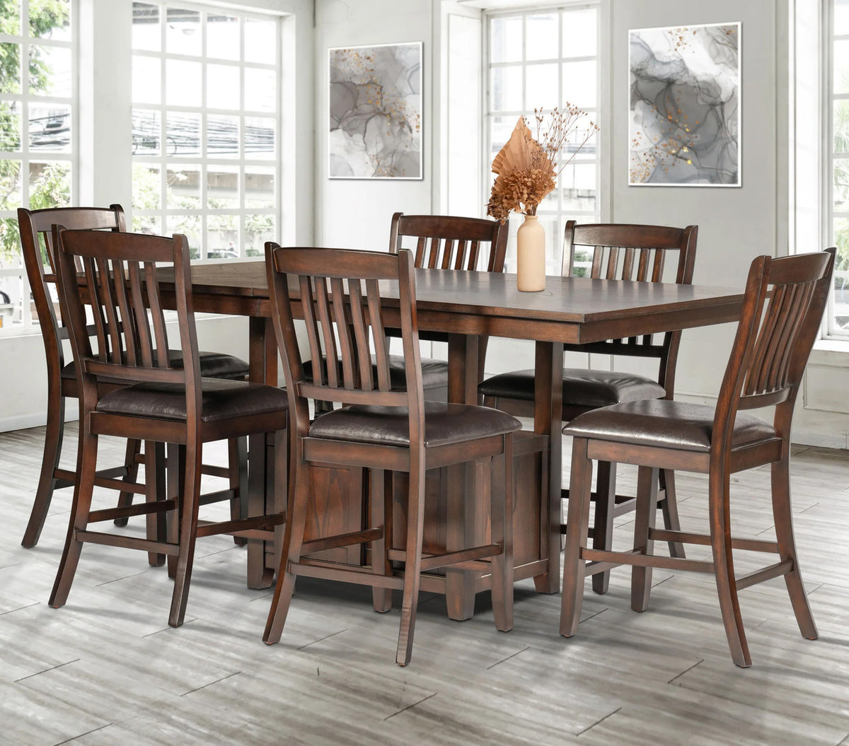 PERUGIA Brown 7 Piece Counter Height Set