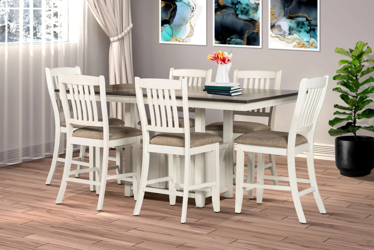 PERUGIA White 7 Piece Counter Height Set