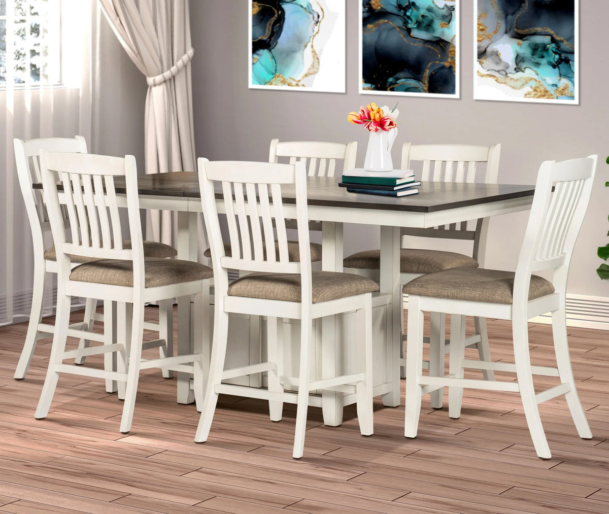 PERUGIA White 7 Piece Counter Height Set