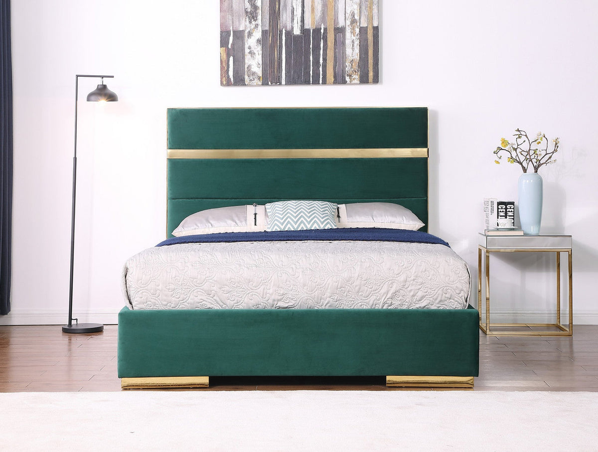PIGUET Green Velvet & Gold Platform Bed