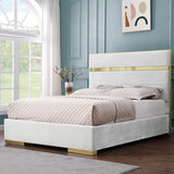 PIGUET Ivory Velvet & Gold Platform Bed