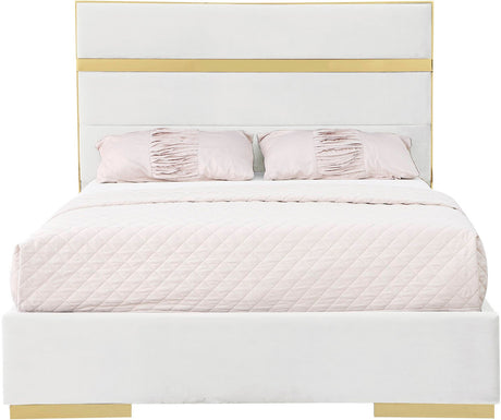 PIGUET Ivory Velvet & Gold Platform Bed