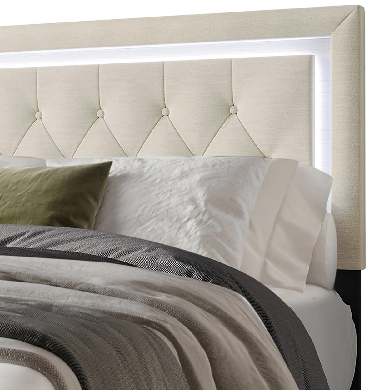 PINEDA Beige 50" Height LED Platform Bed