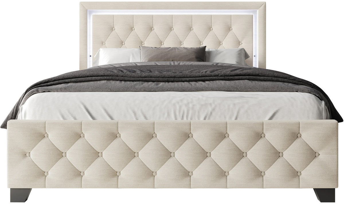 PINEDA Beige 50" Height LED Platform Bed