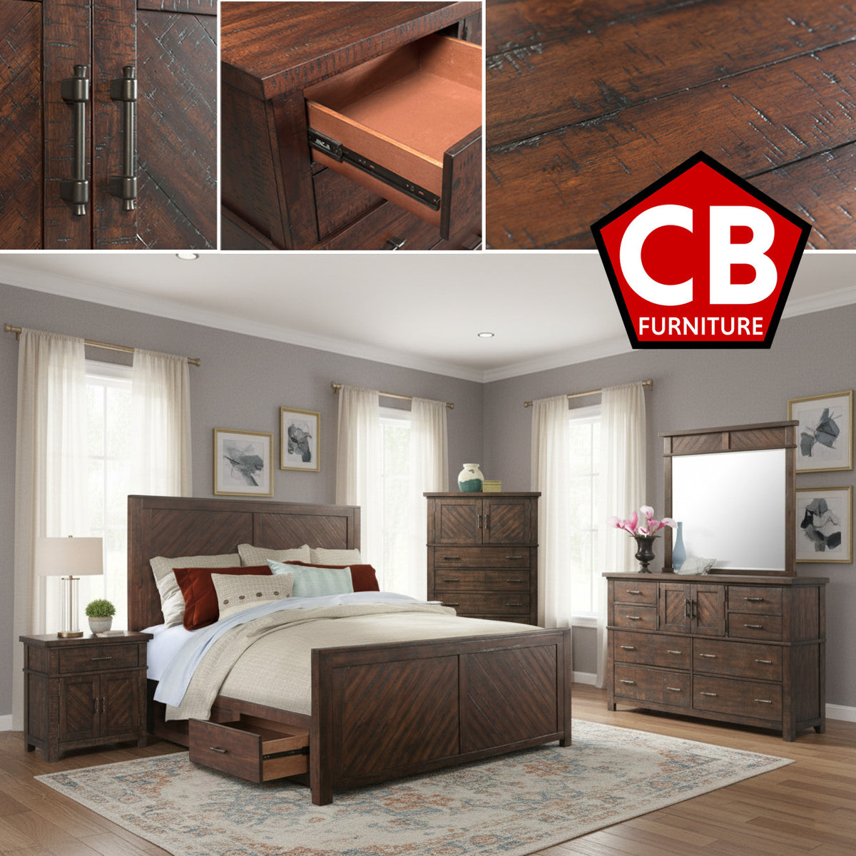 CARRIZO Rustic Cherry 66" Height Storage Platform Bed