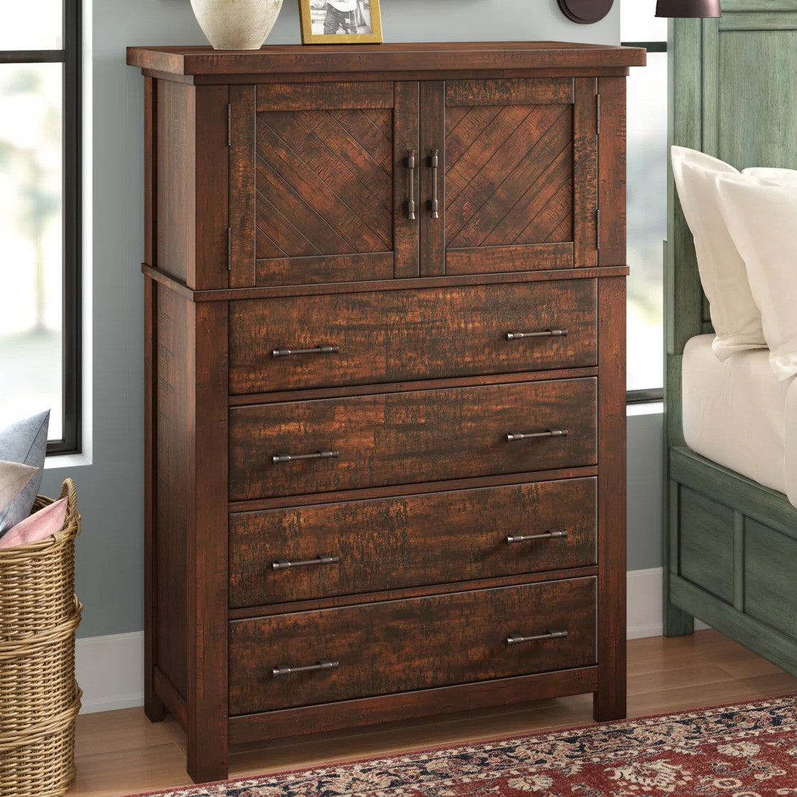 CARRIZO Rustic Cherry 38" x 54" Chest with Door Cabinets