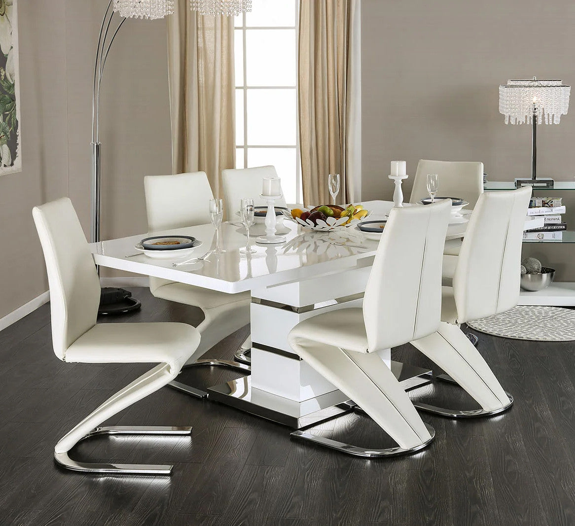 PLEXTON Glossy White 7 Piece Dining Set