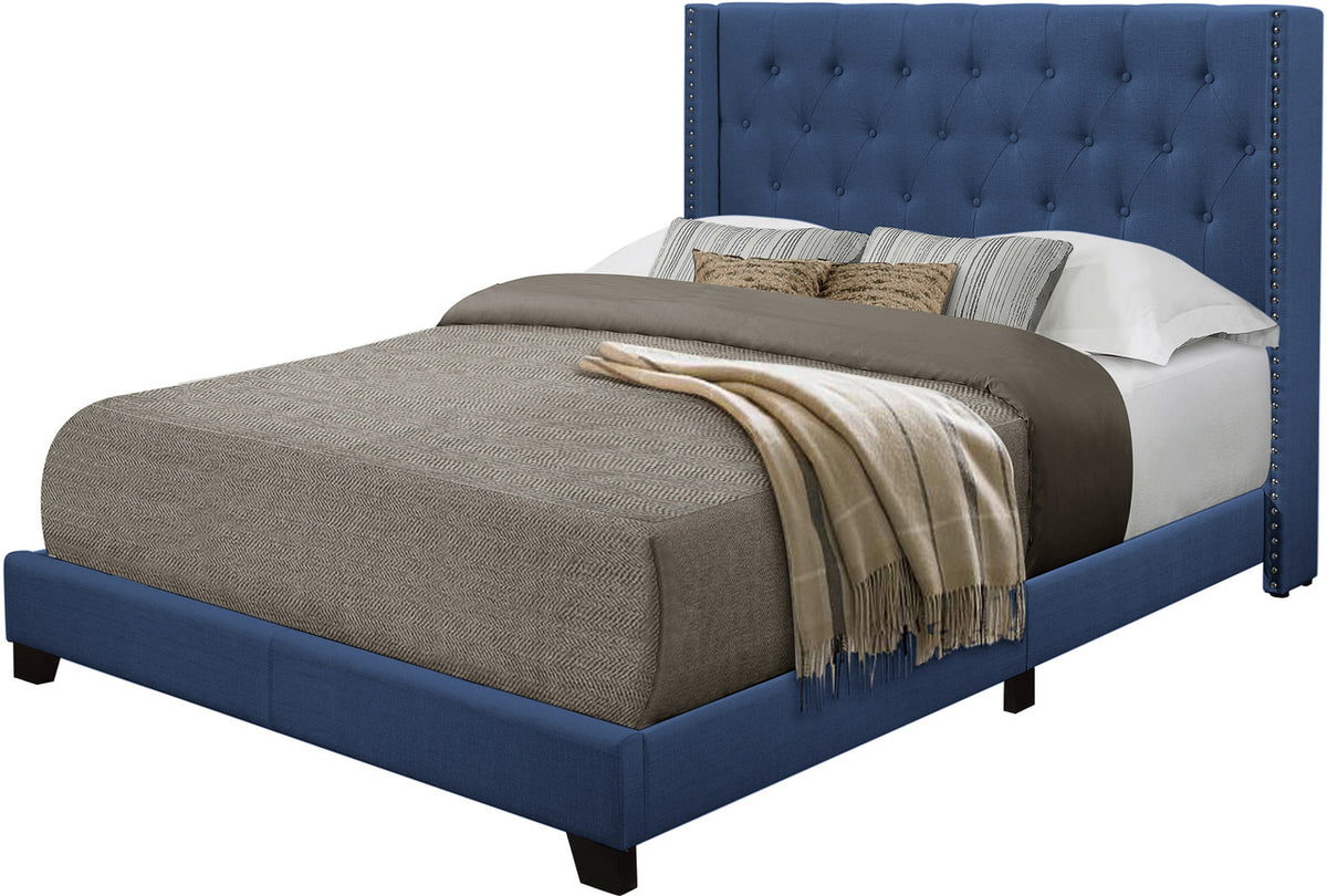 POLINA Blue Linen 50" Tall Tufted Bed