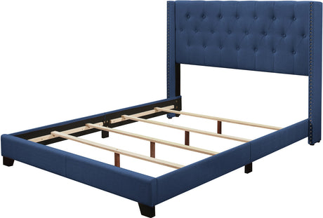 POLINA Blue Linen 50" Tall Tufted Bed