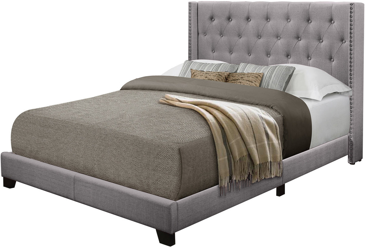POLINA Light Gray Linen 50" Tall Tufted Bed
