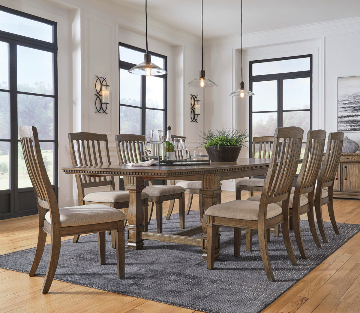 POMONA Brown 11 Piece Dining Set with Extension