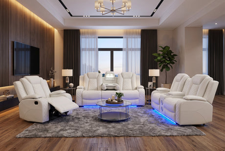 PRAGUE White 3 Piece Reclining Livingroom with Bluetooth Speakers