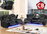 PRAGUE Black 3 Piece Reclining Livingroom with LED Lighting