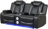 PRAGUE Black 3 Piece Reclining Livingroom with LED Lighting