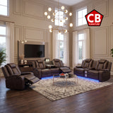 PRAGUE Brown 3 Piece Reclining Livingroom with Bluetooth Speakers