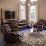 PRAGUE Brown 3 Piece Reclining Livingroom with Bluetooth Speakers