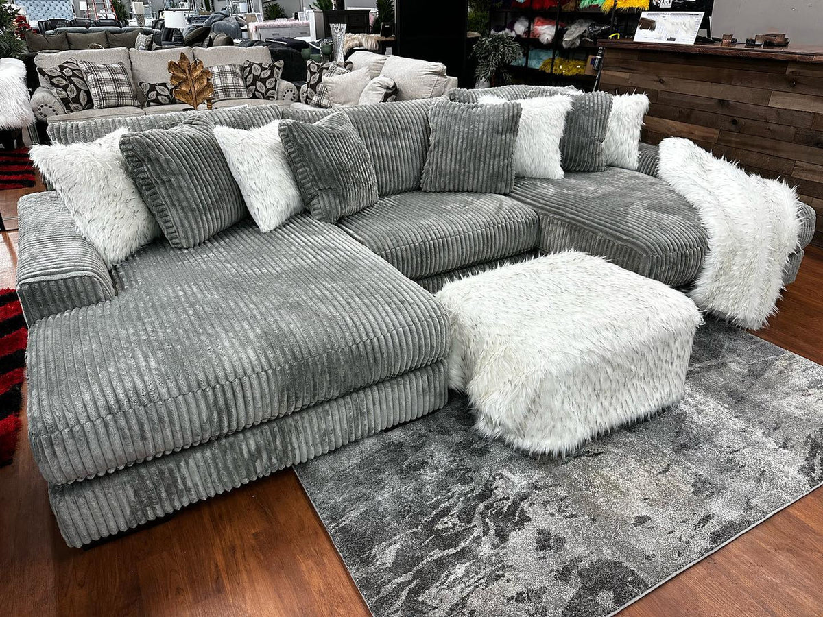PREZZA Gray 139" Wide Double Chaise Modular Sectional
