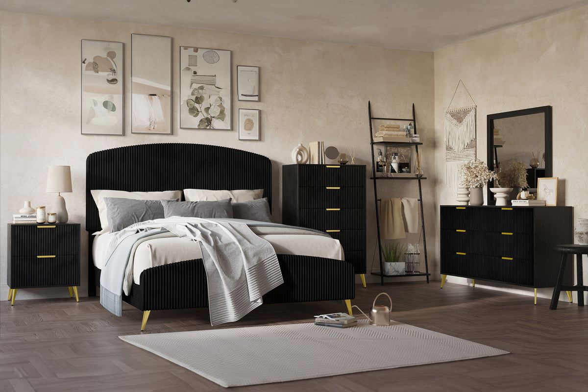 PRINCETON Black Corduroy Velvet Bedroom Set