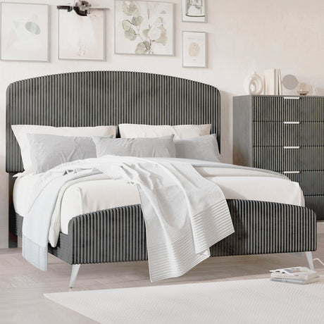PRINCETON Gray Corduroy Velvet Bedroom Set