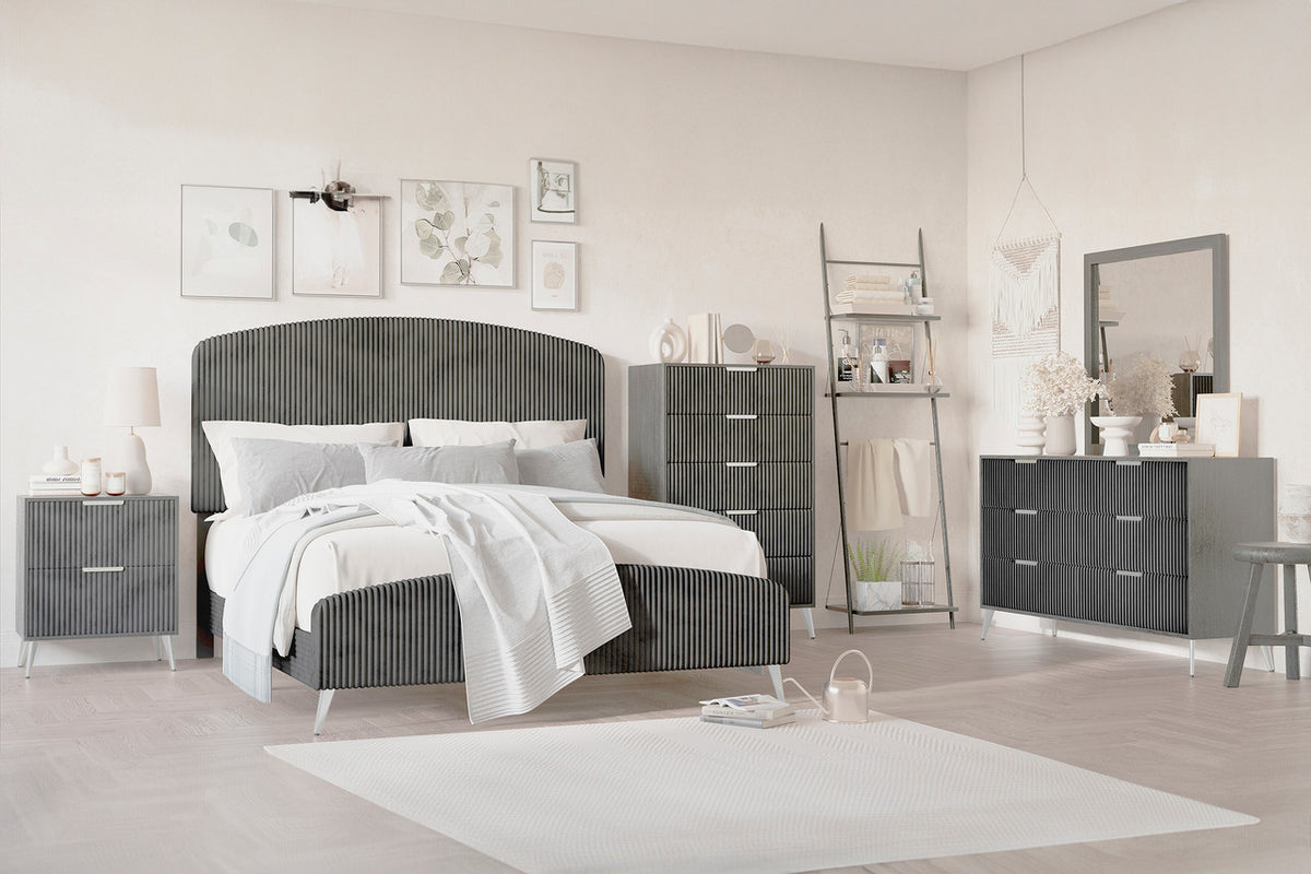 PRINCETON Gray Corduroy Velvet Bedroom Set