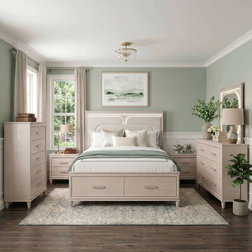 PRISTINA Greige 64" Height Lighted Storage Bed with LED's
