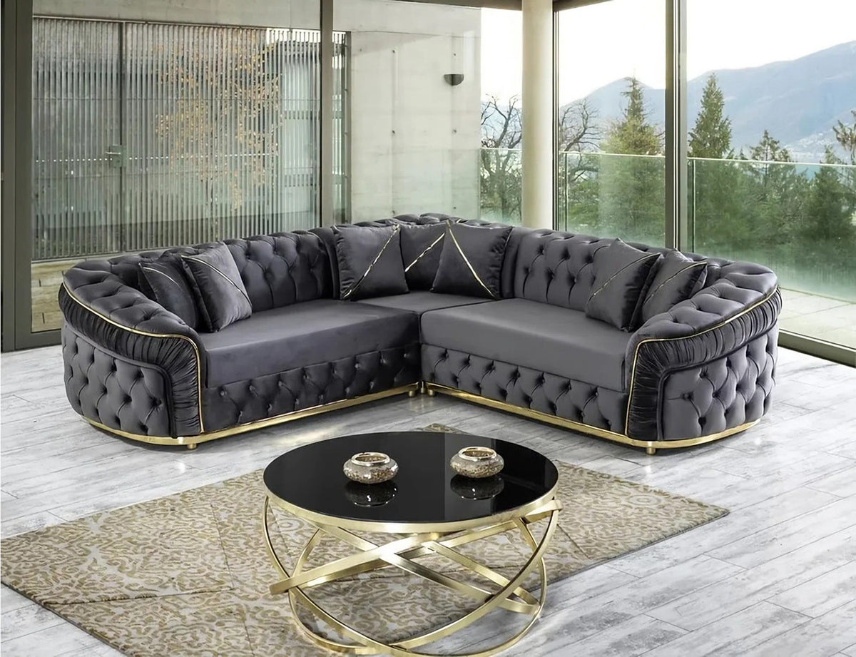 PRIZMA Gray Velvet 91" Wide Sectional