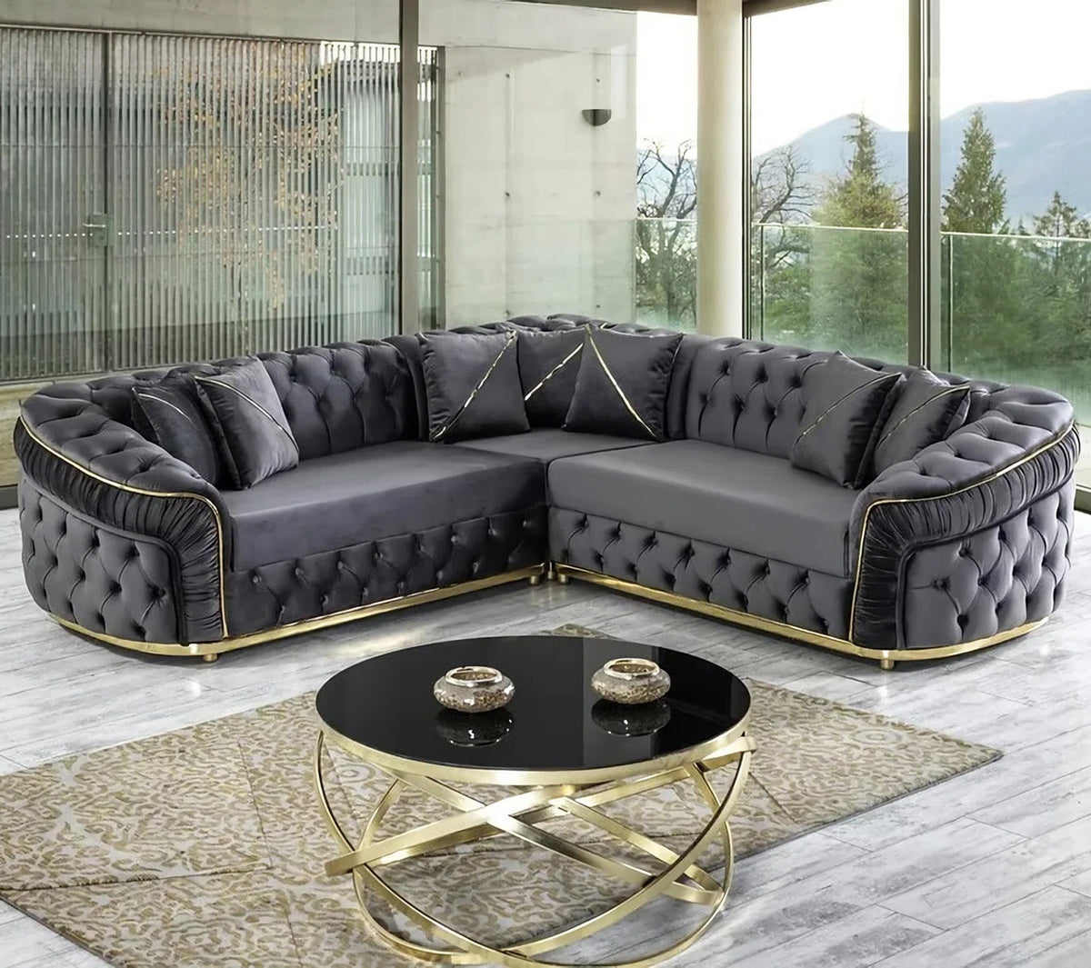 PRIZMA Gray Velvet 91" Wide Sectional