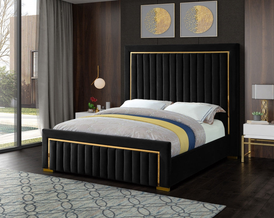 PRUDENZA Black & Gold Velvet Bed