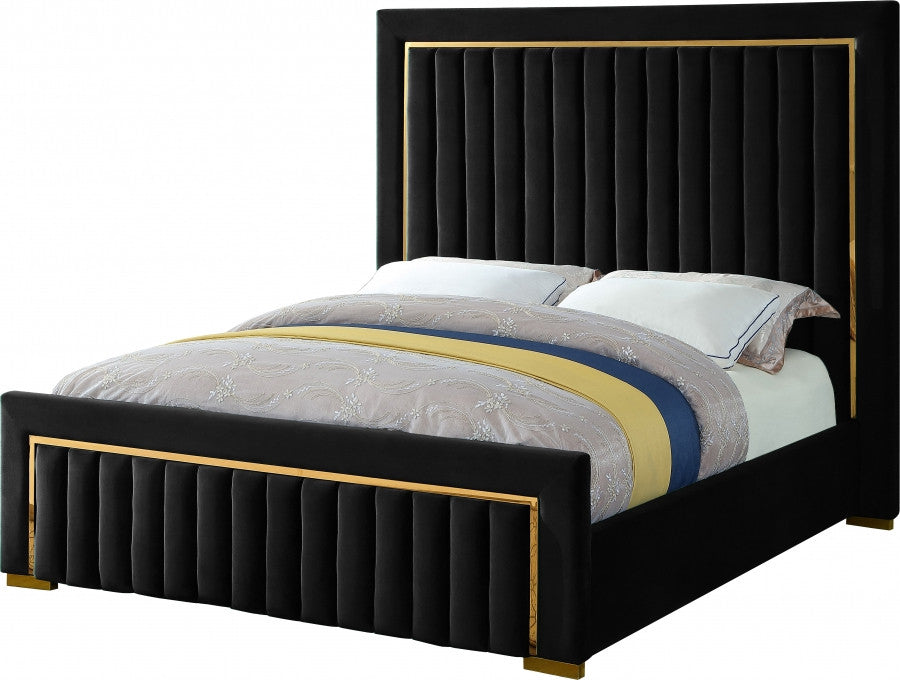 PRUDENZA Black & Gold Velvet Bed