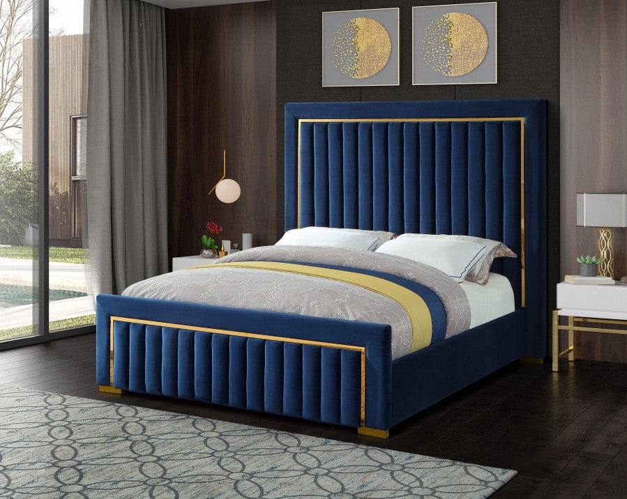 PRUDENZA Blue & Gold Velvet Bed