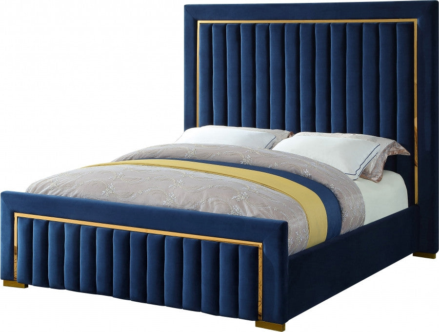 PRUDENZA Blue & Gold Velvet Bed