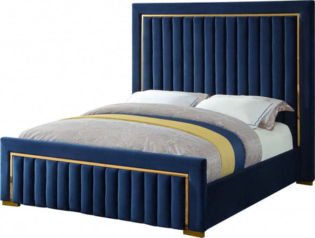 PRUDENZA Blue & Gold Velvet Bed