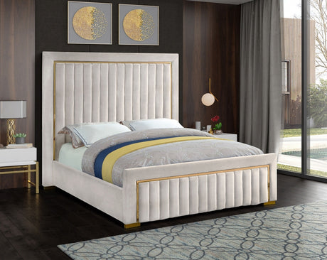PRUDENZA Cream & Gold Velvet Bed