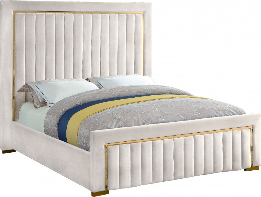PRUDENZA Cream & Gold Velvet Bed