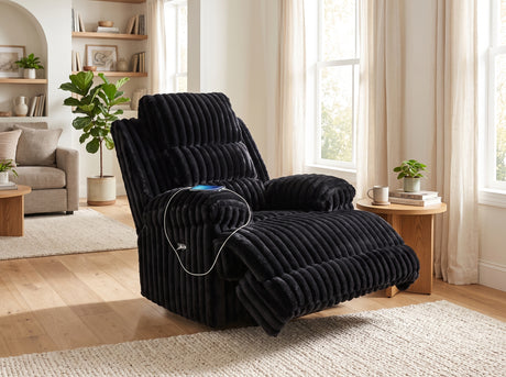PULITZER Black Corduroy 45" Wide x 44" Depth Power Recliner