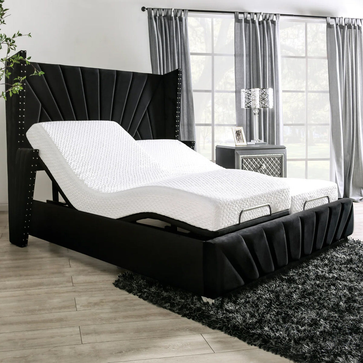 PUREZA Black Velvet Wingback Bedroom Set