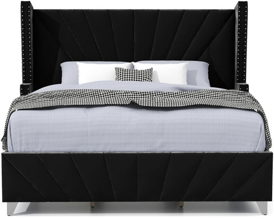 PUREZA Black Velvet Wingback Bed